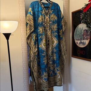 Vibrant Blue and Gold Maxi Dress